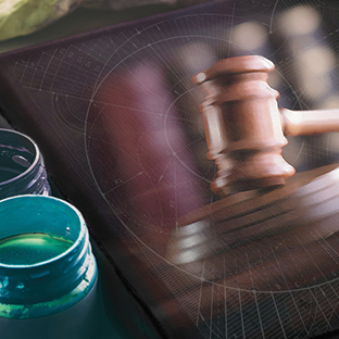 Graphic with pain and gavel